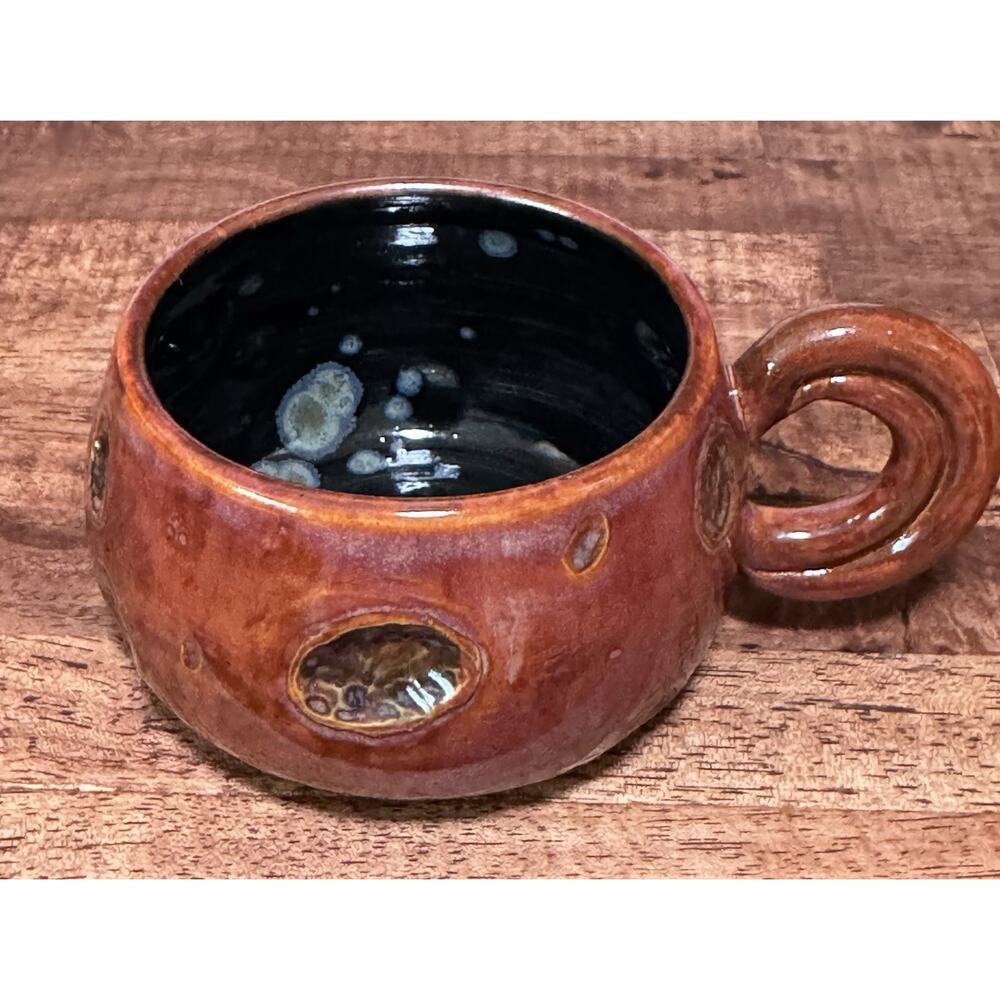MARS Pottery Coffee / Capuccino Mug Hand Thrown Brown Blue Multicolor Glaze